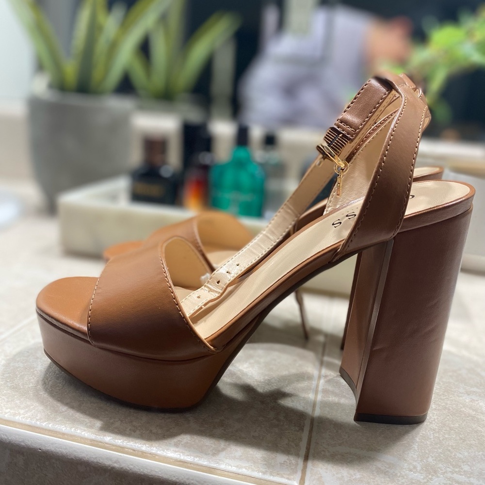 Guess Brown Platform Block Heel Sandals